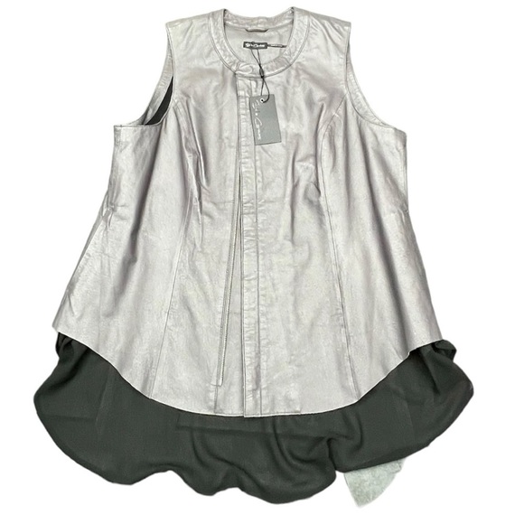 Stella Carakasi Asymmetrical Cut Away Leather Zip Vest Size Medium NEW - Picture 15 of 15